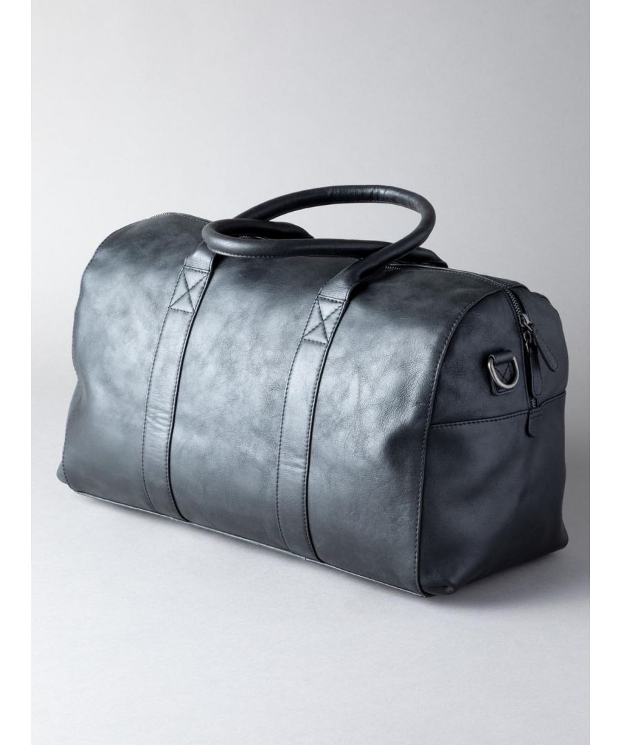 Explore in style with the Scarsdale Holdall in black. Crafted from premium natural leather, the holdall has been engineered for a rich, textured finish. With use it will develop a natural patina, so it will become even more uniquely yours over time � a mark of true quality. This leather holdall has been designed with comfort and durability at the forefront. The grab handles are padded so the bag can be carried with ease. The shoulder strap is fully adjustable and detachable with large, strong, clasp fittings to withstand the demands of everyday life. It is also lined throughout in a satin fabric.