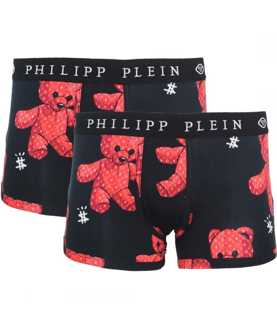 Philipp Plein Teddy Black Boxer Shorts Two Pack. Stretch Fit 95% Cotton, 5% Elastane. Two Pack. Plein Branding on Waistband. Style - UUPB21 99