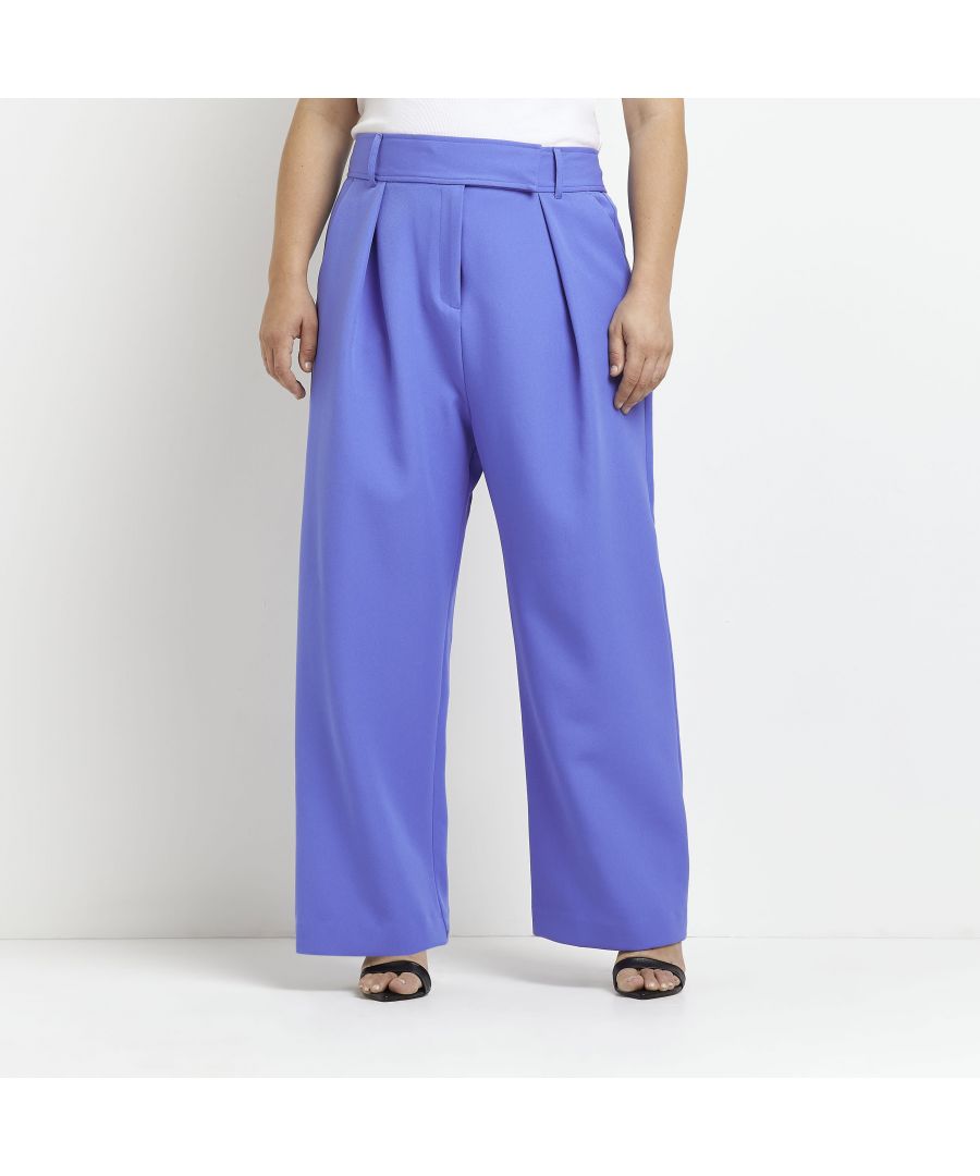 > Brand: River Island> Department: Women> Colour: Blue> Type: Trousers> Style: Wide Leg> Material Composition: 96% Polyester 4% Elastane> Material: Polyester> Pattern: No Pattern> Occasion: Casual> Size Type: Plus> Rise: High (Greater than 10.5 in)> Season: AW22