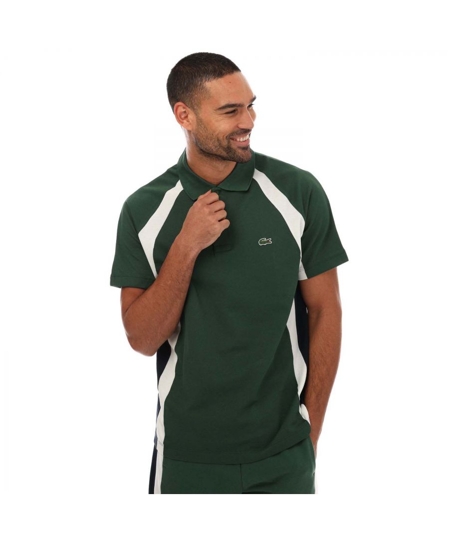 lacoste mens cotton mini-pique colourblock polo shirt in green blue - size large