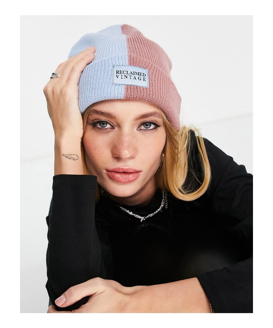 Beanie by Reclaimed Vintage Exclusive to ASOS Colour-block design Domed crown Turn-up brim Logo patch detail Sold By: Asos