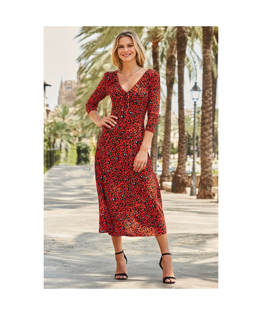 Blue Animal Print Mesh Midi Dress