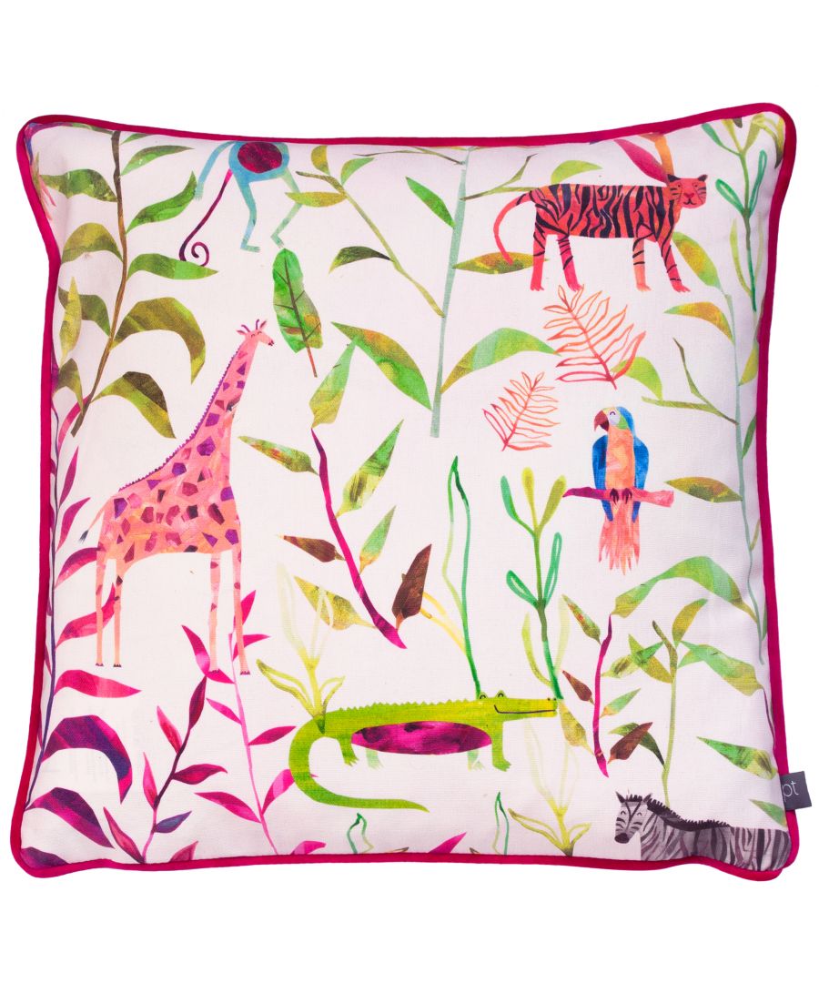 Bring a playful touch to your home, with the Hide and Seek cushion range. An artistic, bold print of exotic animals amongst an abundance of greenery. Finished off with a soft velvet reverse, to make it the perfect finishing touch to any room in your home.