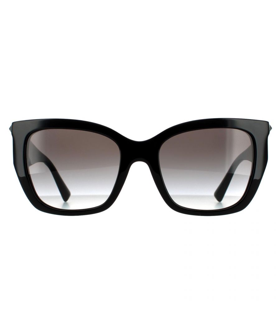 Valentino Cat Eye Womens Grey Black Gradient 90041091 Valentino are a contemporary square design crafted from chunky acetate. The Valentino branding features along the temples accompanied with edgy studs for a stylish finish