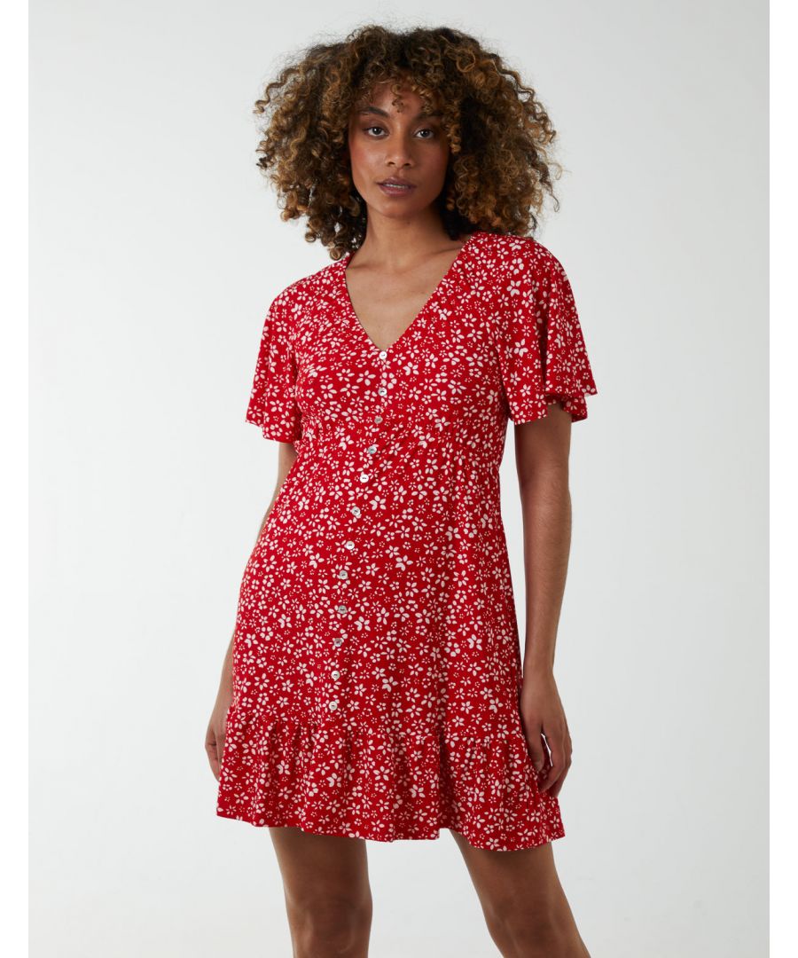 Blue Vanilla Womens Trapeze Button Through Raglan Mini Dress - Red - Size 8 Uk