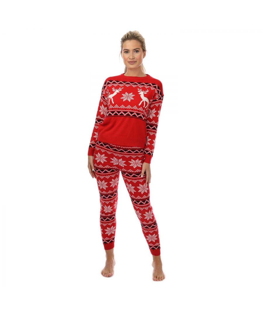 Brave Soul Fairisle kerstloungeset voor dames, rood