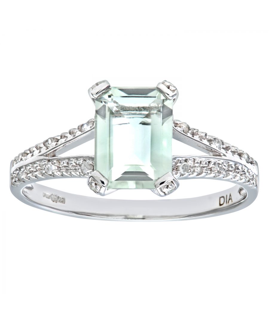 Image for 9ct White Gold Emerald Cut Green Amethyst Ring With Diamond Shoulders
