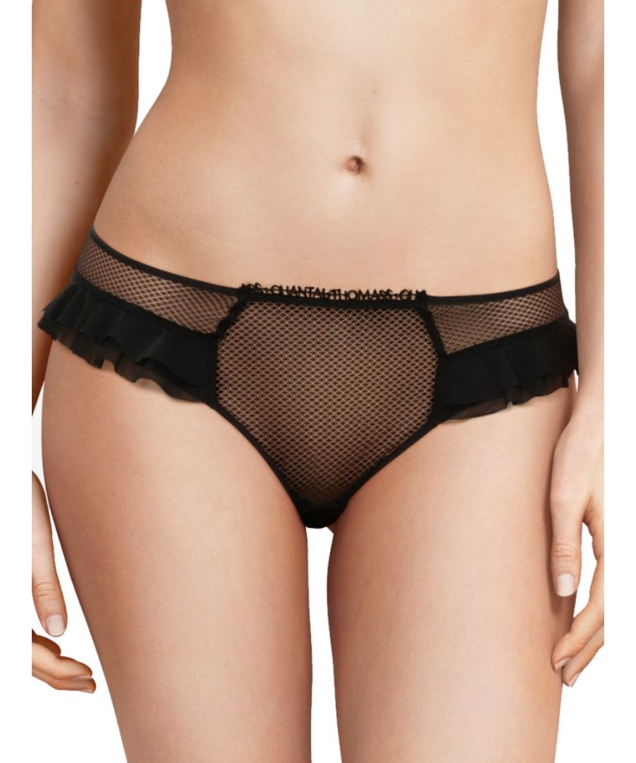 Chantal Thomass Abysse Brief. With fishnet detailing, mesh frills and logotype embroidery. Featuring a seamless back and cotton lining. The product is recommended as hand-wash only.