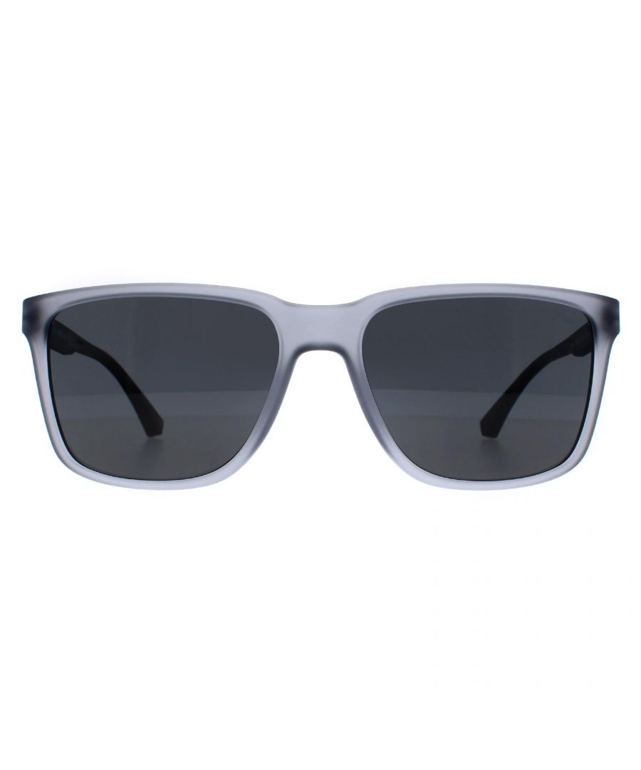 Emporio Armani Rectangle Mens Matte Transparent Grey Dark Grey EA4047  Sunglasses have a rectangular silhouette, are made of plastic and are designed for men