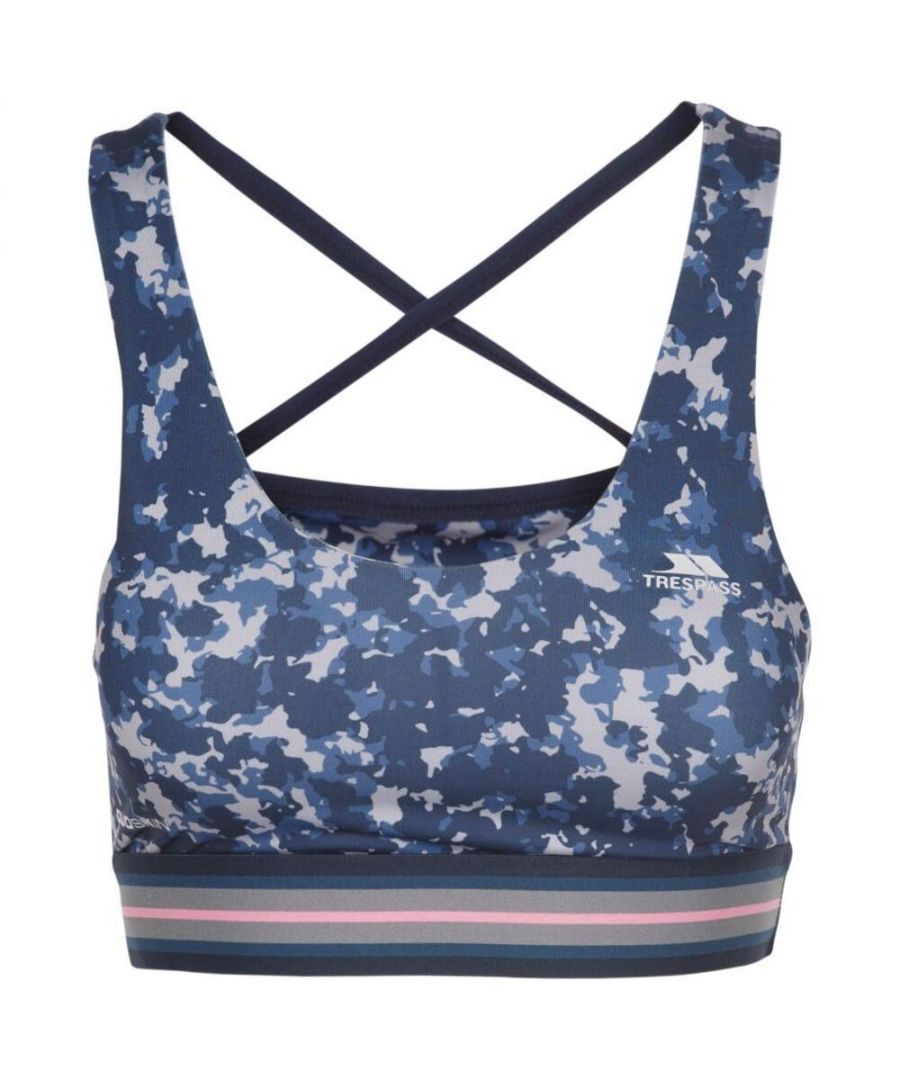 90% Polyester, 10% Elastane. Fabric: Knitted, Supportive. Design: Camo, Logo. Hem: Contrast, Elasticated. Back Style: Cross Back. Neckline: Round Neck. Sleeve-Type: Sleeveless. Fabric Technology: Lightweight, Moisture Wicking, Quick Dry. Reflective Logo.