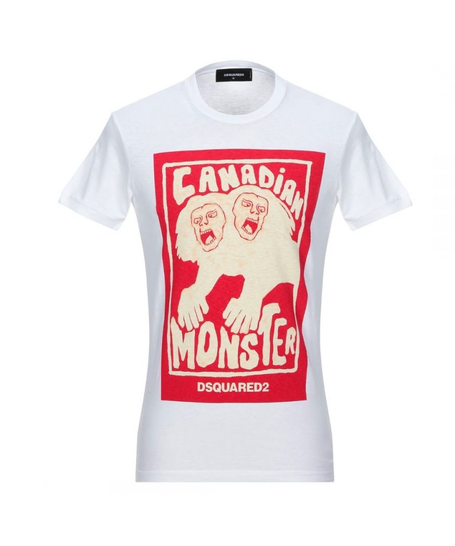 Dsquared2 Canadian Monster White T-Shirt. Short Sleeved White Tee. Made In Italy. 100% Cotton. Dsquared2 Canadian Monster Logo. S71GD0751 S20694 100