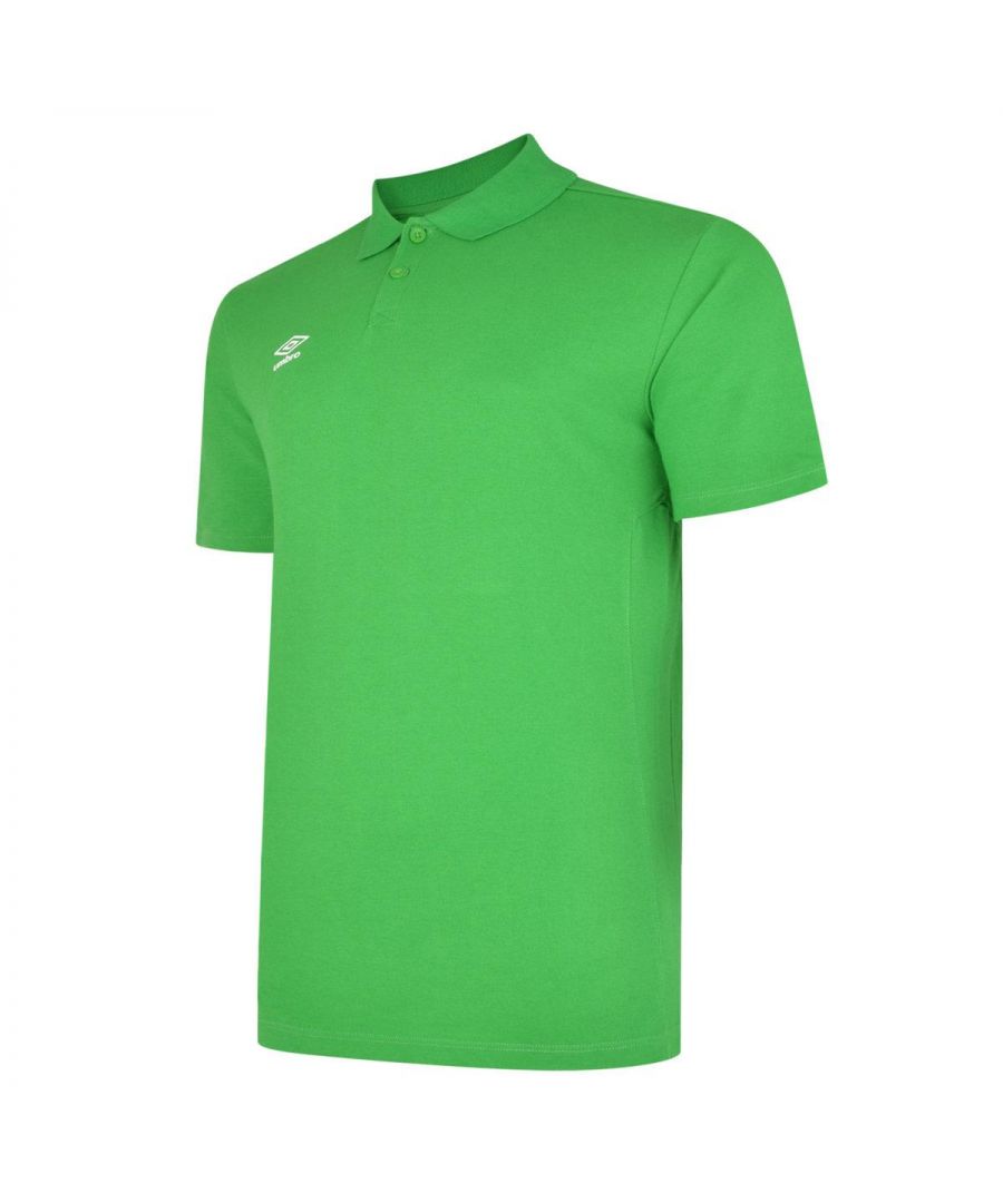 Material: Cotton, Polyester. Fabric: Flat Knit, Ribbed. Design: Stacked Logo. Sleeve-Type: Short-Sleeved. Neckline: Turn Down Collar. 2 Button Placket.