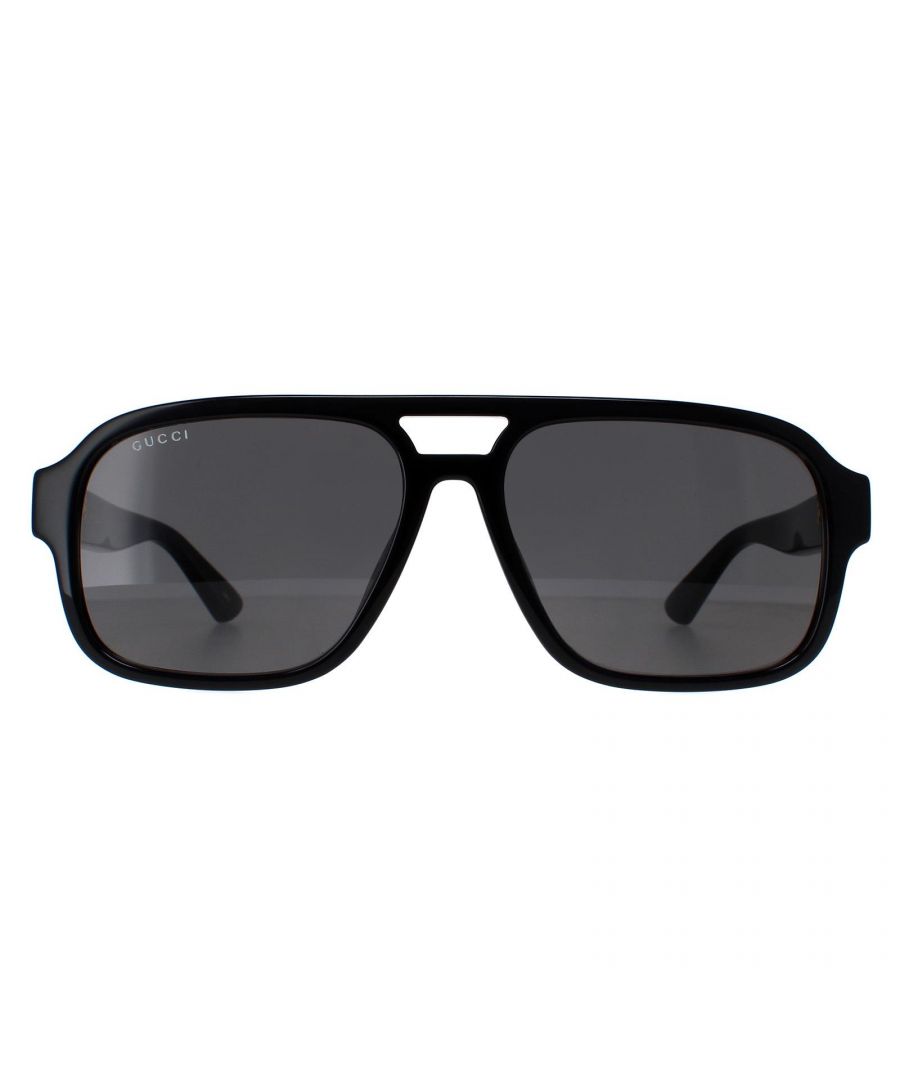 Gucci Aviator Mens Black Smoke GG1342S  Sunglasses are a luxurious and sophisticated accessory that will elevate any outfit. These sunglasses feature a sleek and aviator shape with a acetate frame and iconic GG logo on the temples. These sunglasses are perfect for anyone looking for a versatile and stylish accessory that exudes luxury and class. They are also suitable for any face shape and any occasion, whether it's a day out in the city or a formal event.