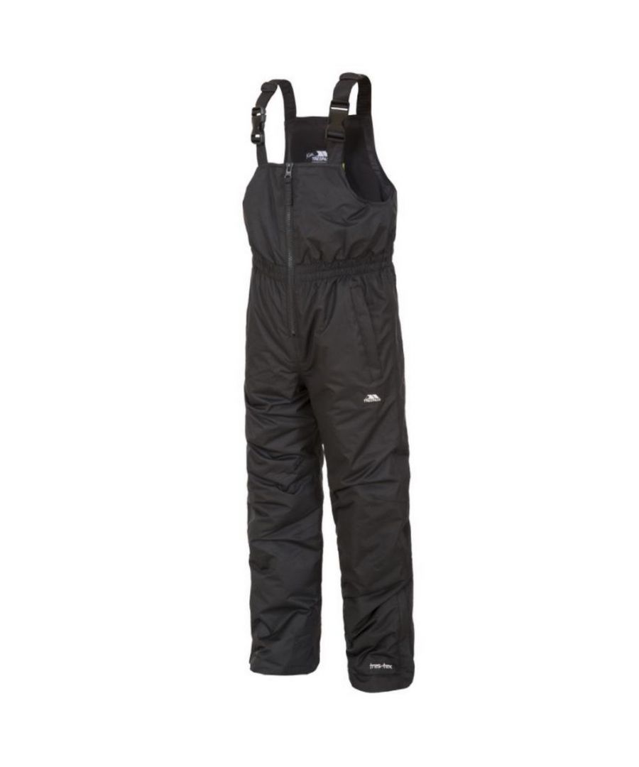 Lightly padded. Elasticated waist. 2 zip pockets. Articulated knee darts. Side ankle zip. Ankle gaiters. Kick patches. Adjustable braces. Waterproof 3000mm, breathable 3000mvp, windproof, taped seams. Shell: 100% Polyester Taslan PU coating, Lining: 100% Polyester, Filling: 100% Polyester. Trespass Childrens Waist Sizing (approx): 2/3 Years - 20in/50.5cm, 3/4 Years - 21in/53cm, 5/6 Years - 22in/56cm, 7/8 Years - 23in/58.5cm, 9/10 Years - 24in/61cm, 11/12 Years - 26in/66cm.