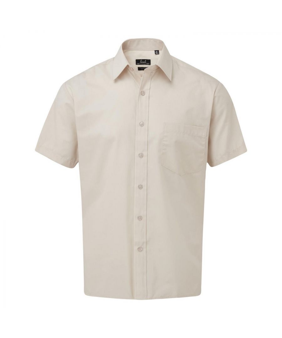 Premier Mens Short Sleeve Poplin Shirt (Natural) - Size 14.5 inch - Secret Sales