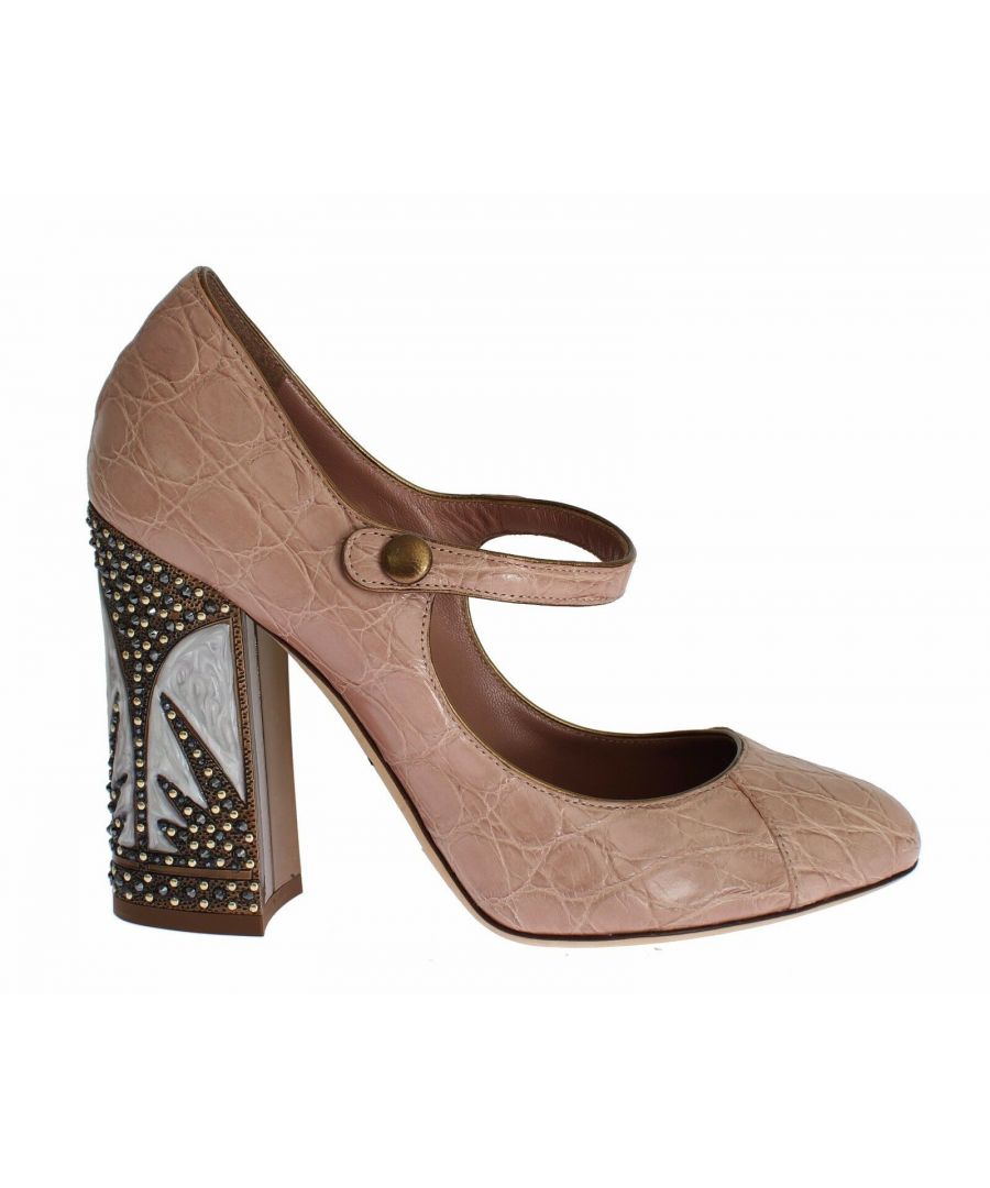 Image for Dolce & Gabbana Pink Leather Embellished Heel Pumps Shoes
