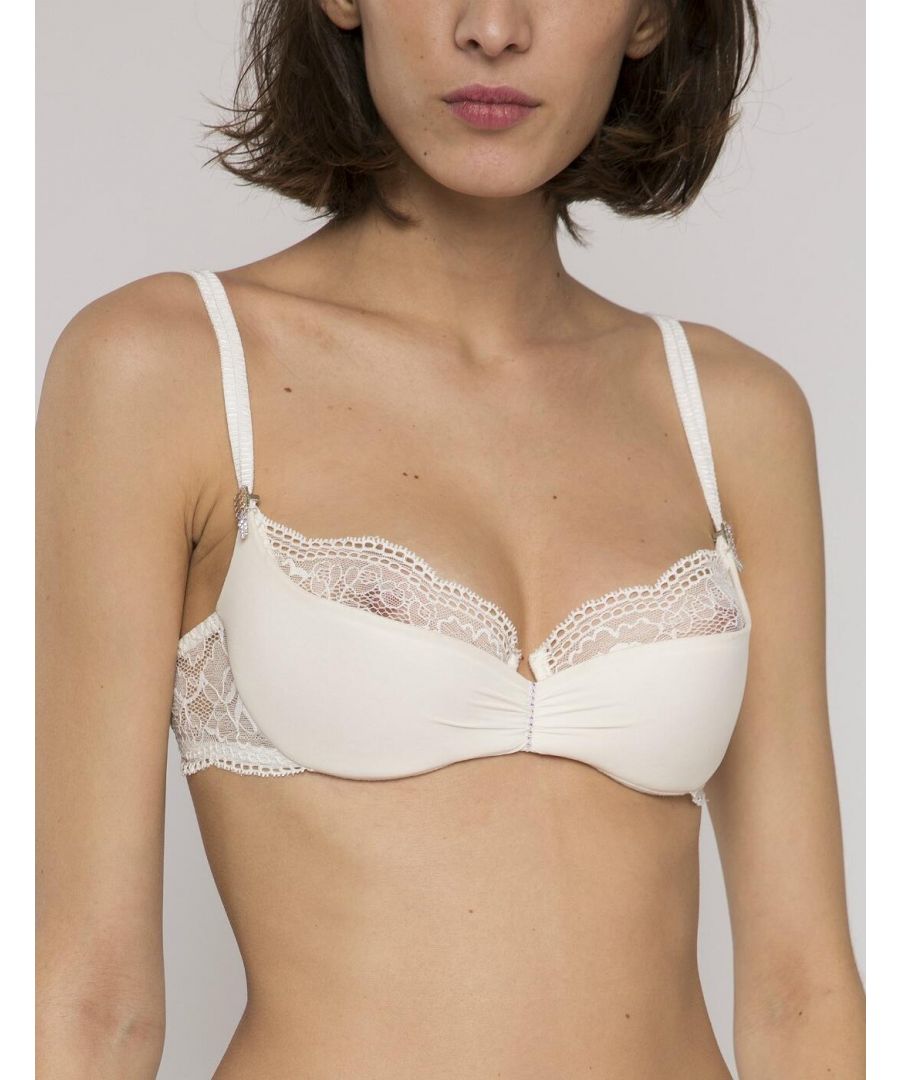  Womens 08731 Crystal Padded Demi-Cup Bra - Ivory - Size 32A