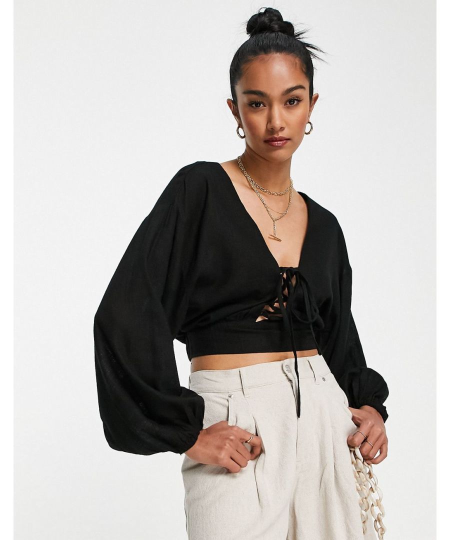 Top by ASOS DESIGN Love at first scroll Square neck Lace-up front Cropped length Regular fit  Sold By: Asos
