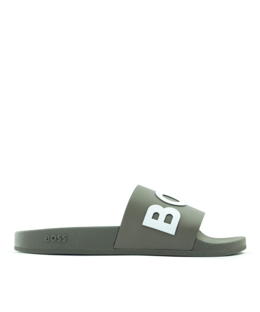 The Bay Contrast Logo Slides from BOSS are a wardrobe staple for anyone. Featuring an ergonomically designed footbed for optimum comfort. Easy to wear, finished with the iconic BOSS logo contrast embossed across the strap.Synthetic Rubber Composition, Ergonomic Designed Footbed, Non Slip Sole, Made in Italy, BOSS Branding.