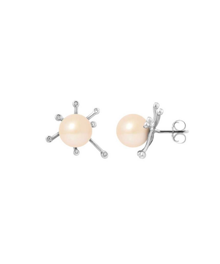 Blue Pearls Womens Pink Freshwater Pearl, 0.14 cts Diamonds Earrings and White gold 750/1000 - Multicolour - One Size