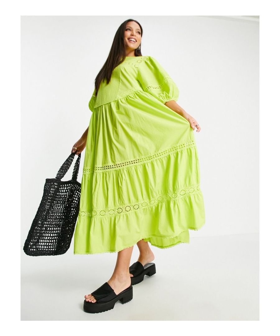 Tall dress by Topshop Great lengths Tiered design Round neck Puff sleeves Oversized fit Sold by Asos