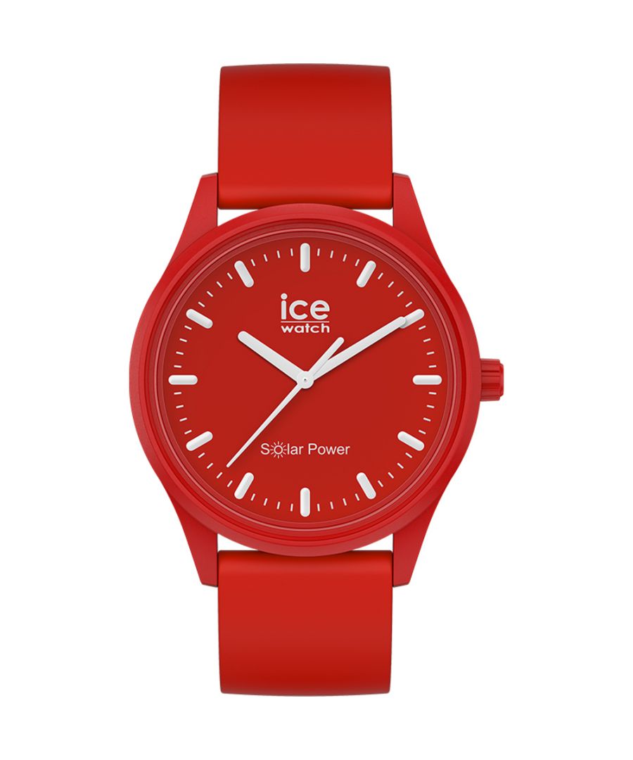 This Ice Watch Ice Solar Power - Red Sea Analogue Watch for Unisex is the perfect timepiece to wear or to gift. It's Red 40 mm Round case combined with the comfortable Red Silicone will ensure you enjoy this stunning timepiece without any compromise. Operated by a high quality Quartz movement and water resistant to 5 bars, your watch will keep ticking. This is an extra-slim, silicone watch. It is perfect for anyone who likes to shine -The watch has a function: Solar Powered. High quality 21 cm length and 20 mm width Red Silicone strap with a Buckle. Case diameter: 40 mm, case thickness: 12 mm, case colour: Red and dial colour: Red.