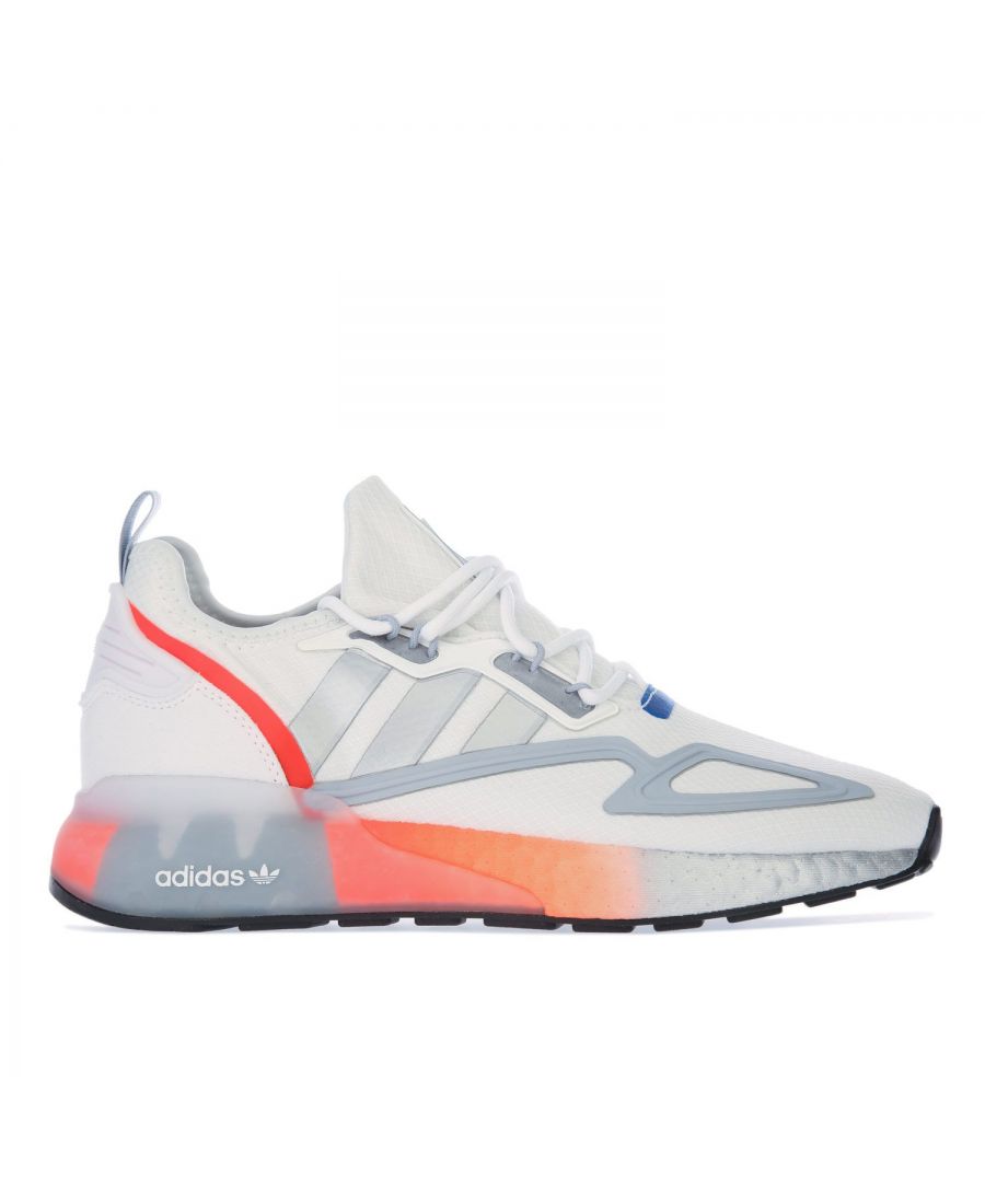 adidas Originals ZX 2K Boost Trainers in white silver.- Closed textile upper with moulded TPU overlays. - Lace fastening.- Boost midsole with partial TPU cage. - Metallic details.- Rubber outsole. - Textile upper  Textile lining  Synthetic sole. - Ref.: FY5725