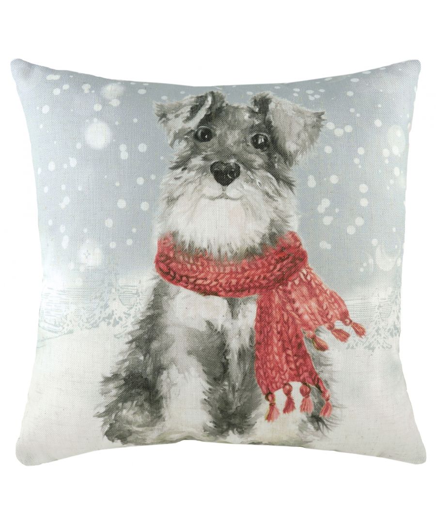 Evans Lichfield Snowdog With Scarf Watercolour Printed Cushion Cover - Multicolour - One Size