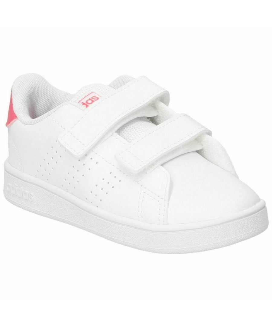Adidas Regular Fit Kids Infants Trainers.      \nHook-and-loop Strap Closure.      \nAn Adjustable Strap Closure Keeps Them Feeling Snug and Locked in.      \nLittle Ones Will Be Ready to Rally in These Infants' Shoes.      \nThey Make First Steps Simple with a Grippy Sole That Keeps Them Moving.      \nThe Leather-like Upper Has a Stripped-down Look and Easy on-and-off Straps.