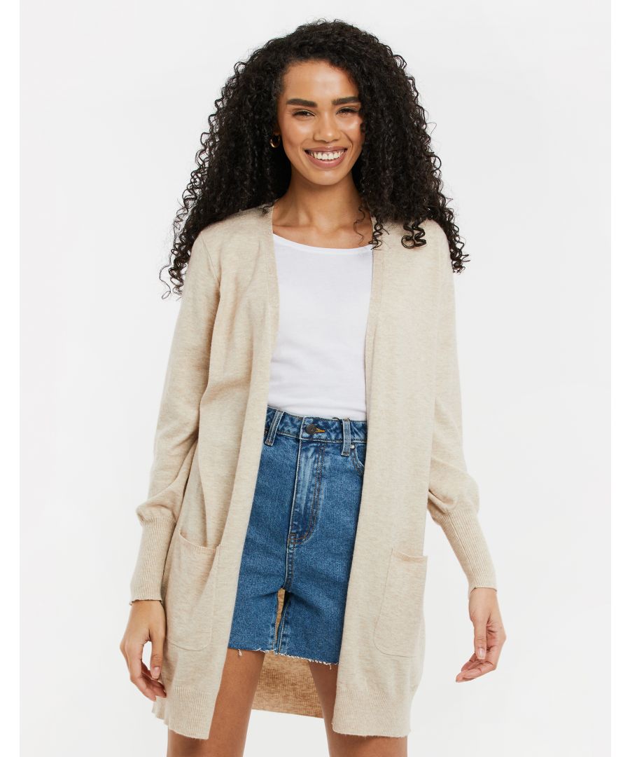 This midi-length cardigan from Threadbare features long sleeves with large, ribbed cuffs and two front pockets. Perfect to layer over a dress or with jeans and a t-shirt. Other colours are also available.