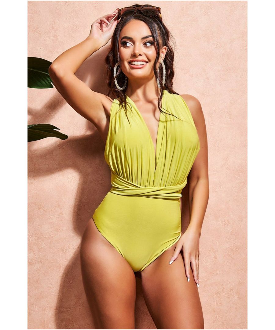 Goddiva Womens Multiway Swimsuit - Lime Green - Size Small