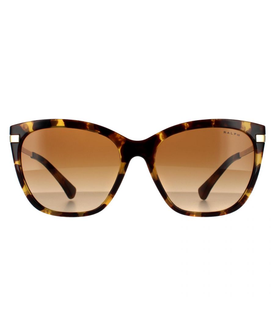 Ralph by Ralph Lauren Butterfly Womens Shiny Sponged Havana Brown Gradient  Sunglasses Ralph by Ralph Lauren are a butterfly style crafted from lightweight acetate. Rubber nose pads and Plastictemple tips provide all day comfort. The slender temples feature the  Ralph Lauren logo for authenticity.