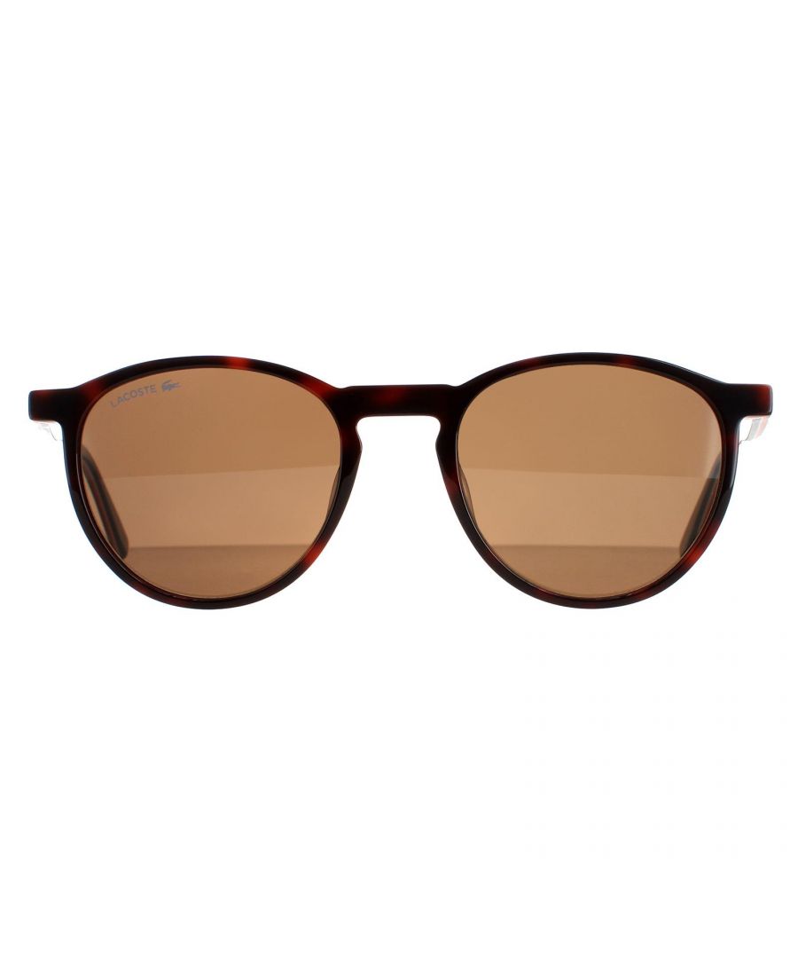 Lacoste Round Unisex Havana Orange White Brown L902S  L902S have a distinctively round shape and a retro keyhole bridge. Slim temples feature the brand's text logo next to the hinge.