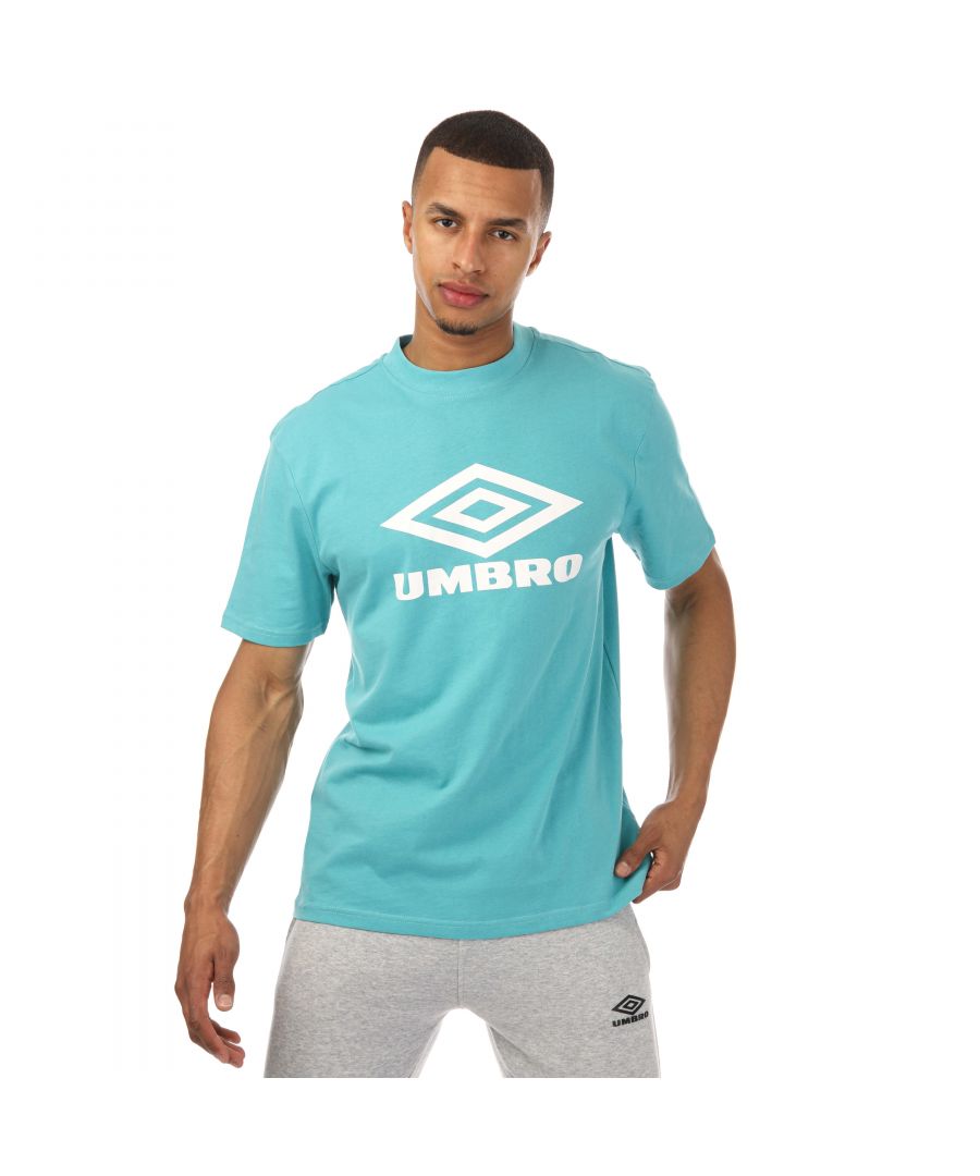 Mens Umbro Diamond Logo T- Shirt in light blue.- Ribbed crew neck.- Shorts sleeves.- Logo pigment printed to front chest.- Regular fit.- 100% Cotton.- Ref: UMTM060052UWHT