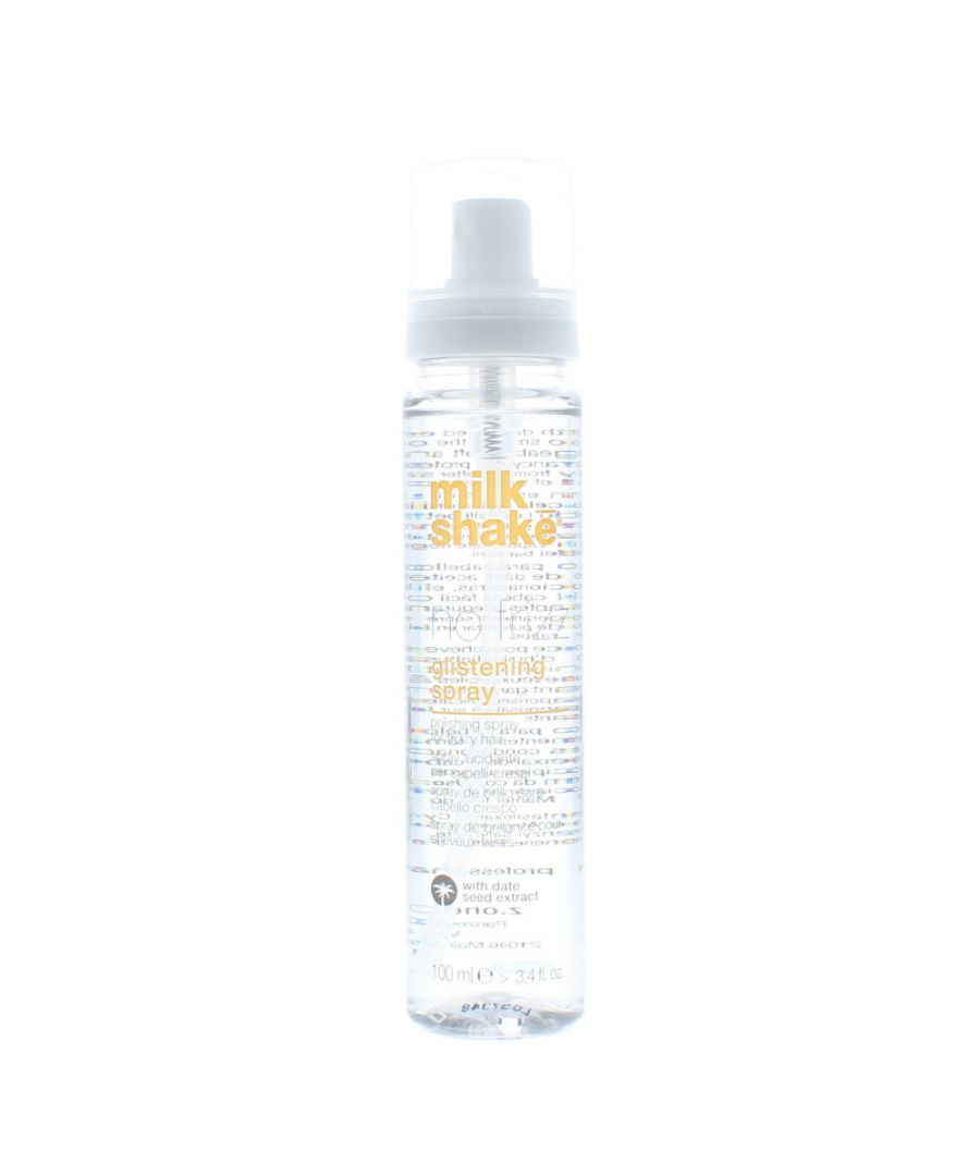 Part of the No Frizz range Milkshakes Glistening Spray is a polisher spray that helps to eliminate unwanted frizz whilst adding a beautiful shine with natural appearance. This hair spray uses date seed extract abyssinian oil and a mixture of conditioning volatile silicons to leave your hair well conditioned frizz free and healthy This antifrizz hair spray can be applied to your hair after styling to give you long lasting results an absolute must have for frizzfree hair lovers