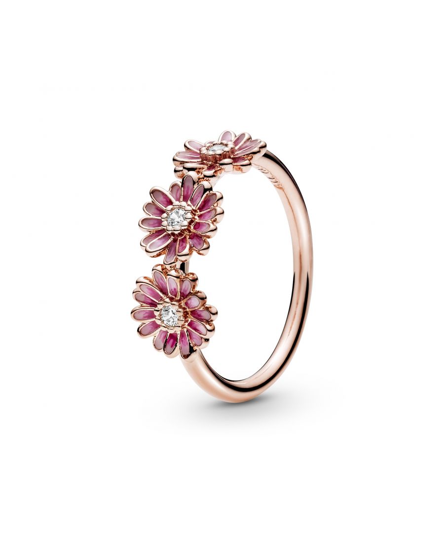 Pandora Pink Daisy Flower Trio Ring - Ring Size 50