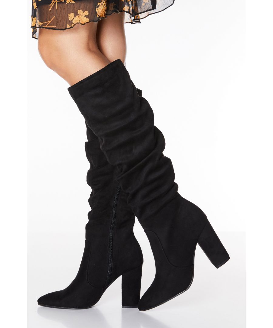 Image for Black Faux Suede Ruched Knee High Boots
