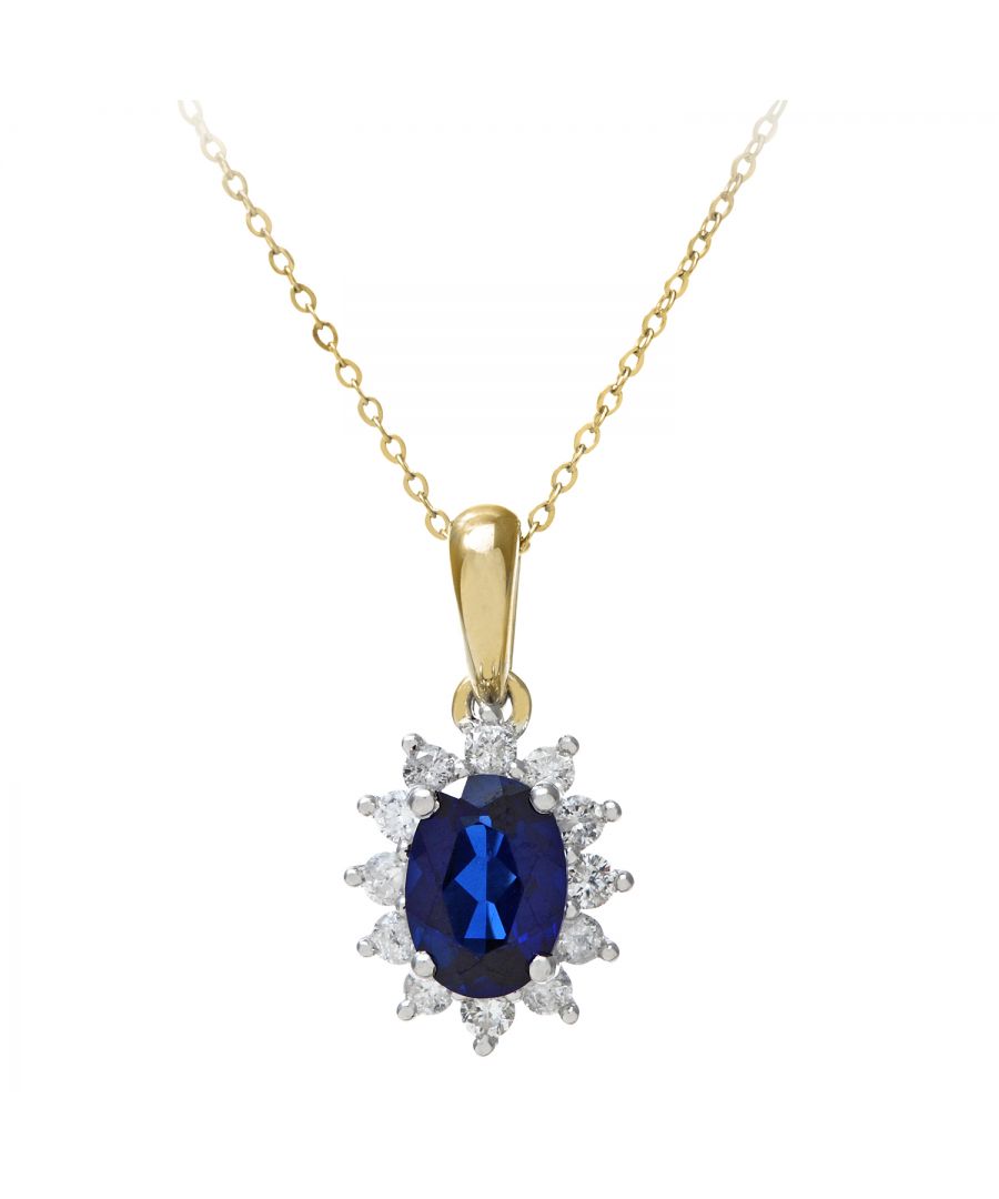 Image for Round Brilliant 0.25ct Sapphire and Diamond 9ct Yellow Gold Oval Cluster Pendant with Chain of 46cm