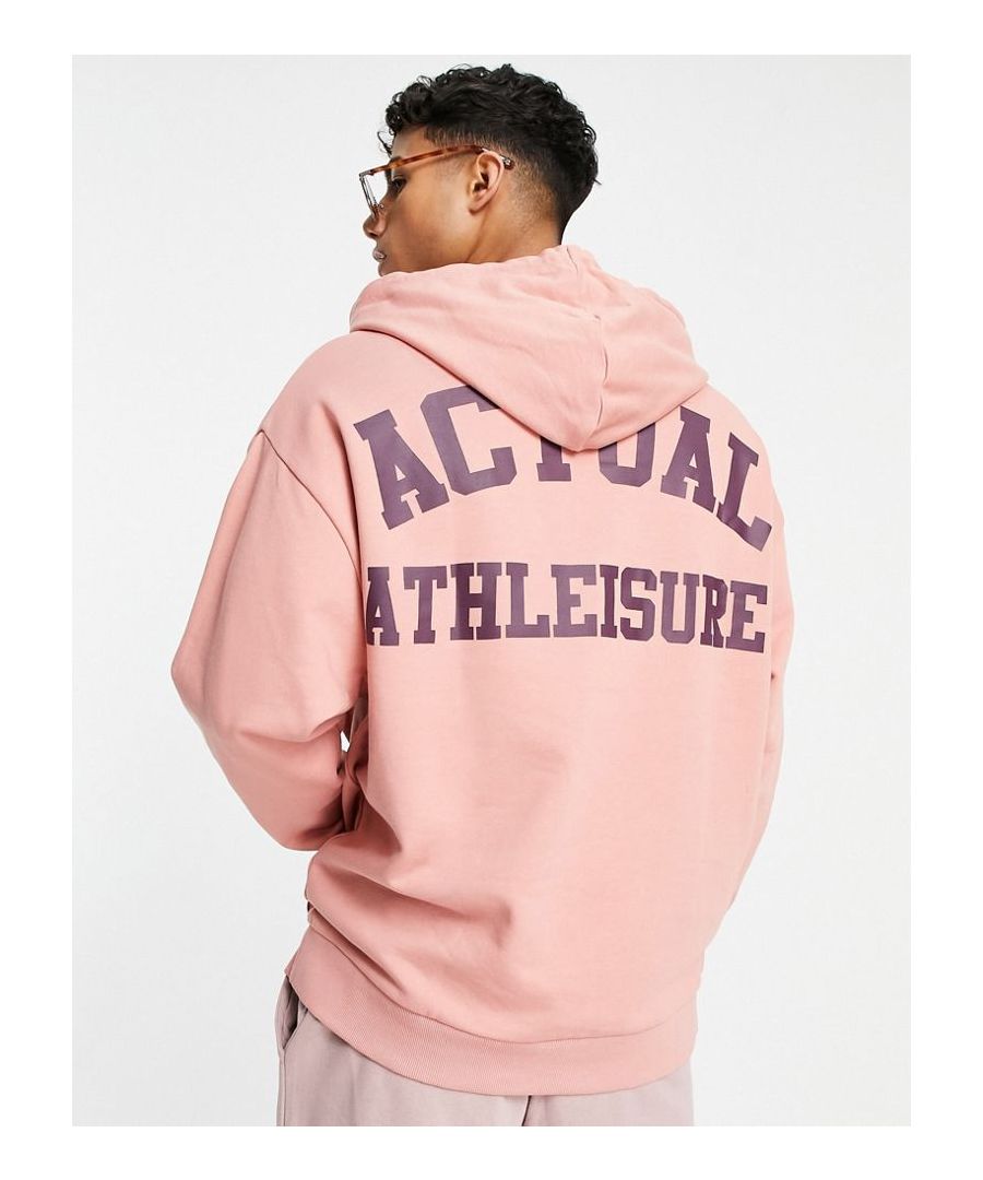Hoodie by ASOS DESIGN Drawstring hood Branded print to back Pouch pocket Ribbed trims Oversized fit Sold by Asos