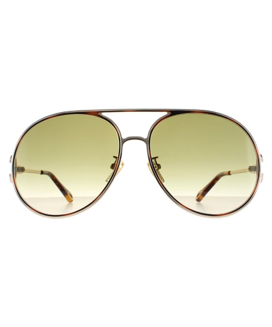 Chloe Aviator Womens Gold Blue Brown Gradient CH0145S  Sunglasses are a stylish aviator style crafted from lightweight metal. Silicone nose pads and plastic temple tips ensure all day comfort. The Chloe logo features on the slender temples for brand authenticity.