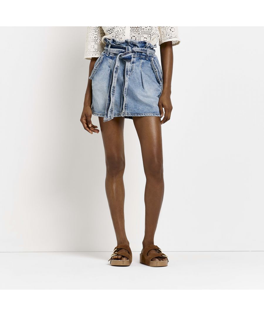 > Brand: River Island> Department: Women> Colour: Denim> Type: Skirt> Style: Mini> Material Composition: 100% Cotton> Material: Cotton> Size Type: Regular> Skirt Length: Mini> Occasion: Casual> Pattern: No Pattern> Season: AW22