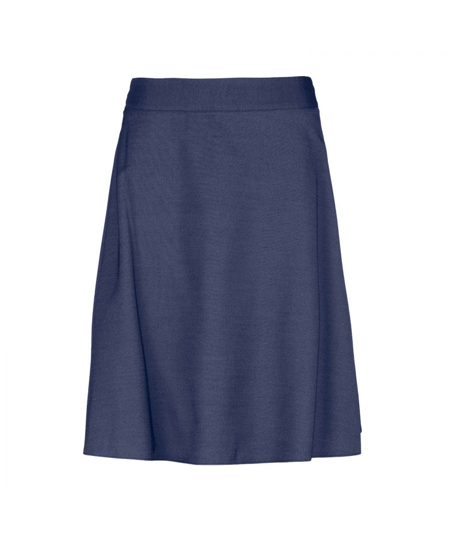 This denim style cloche skirt is crafted in viscose.  It has a 5cm waistband in the same fabric. The skirt fastens in the back with a concealed plastic zip. There are 2 welt pockets at the sides which fasten with a concealed zip. This skirt is knee length. Perfect for work or everyday wear. Pair with a fitted top and mules for a chic finish.