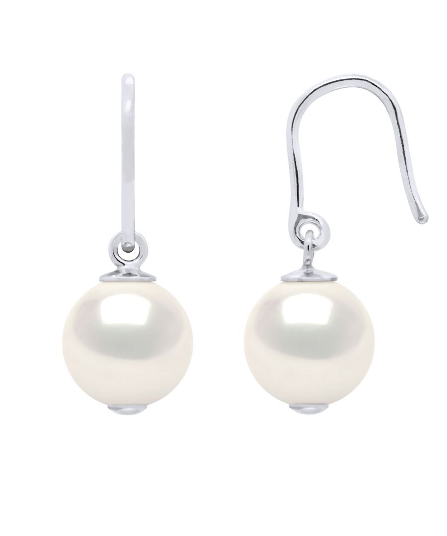 Earrings of 925 Sterling Silver and true Cultured Freshwater Pearls 8-9 mm , 0,31 in - Natural White Color and Hook system - Our jewellery is made in France and will be delivered in a gift box accompanied by a Certificate of Authenticity and International Warranty