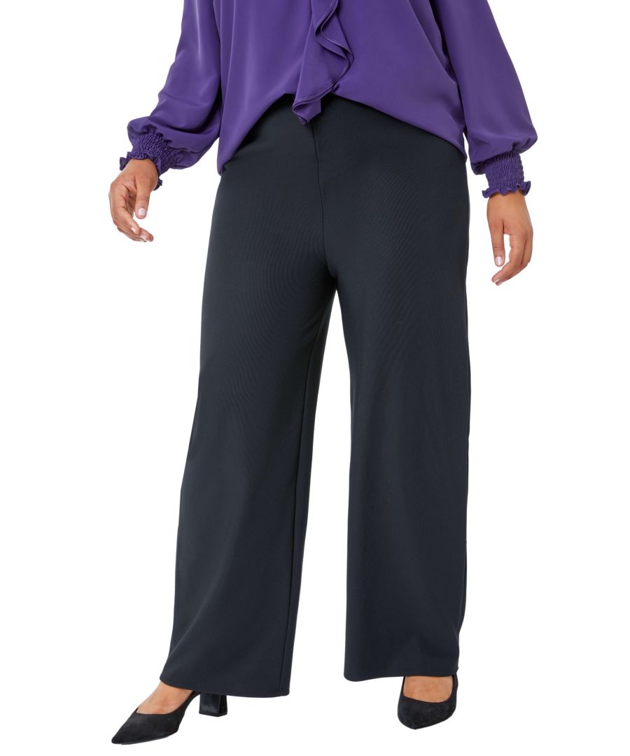Roman Curve Womens Wide Leg Stretch Trouser - Black - Size UK 22-24