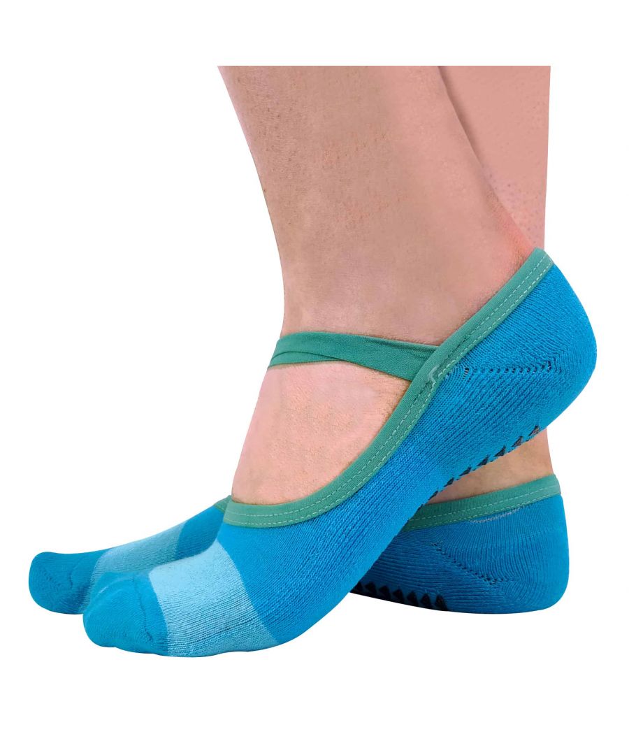 Sock Snob  Womens 2 Pairs Ladies Non Slip Grip Invisible Pilates Yoga Socks with Straps - Blue - Size 4-6.5