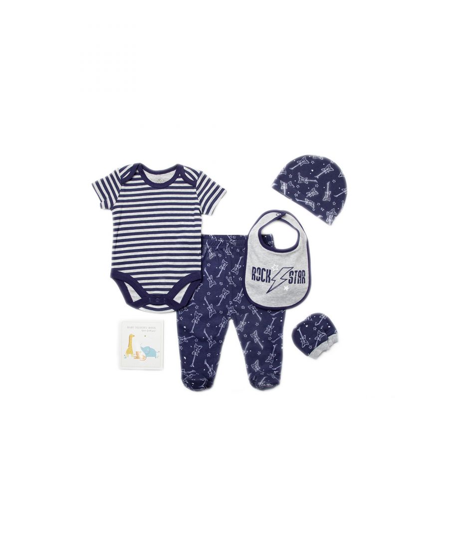 Lily and Jack Men's Rock Star Print Cotton 6-Piece Baby Gift Set|Size: Newborn|navy