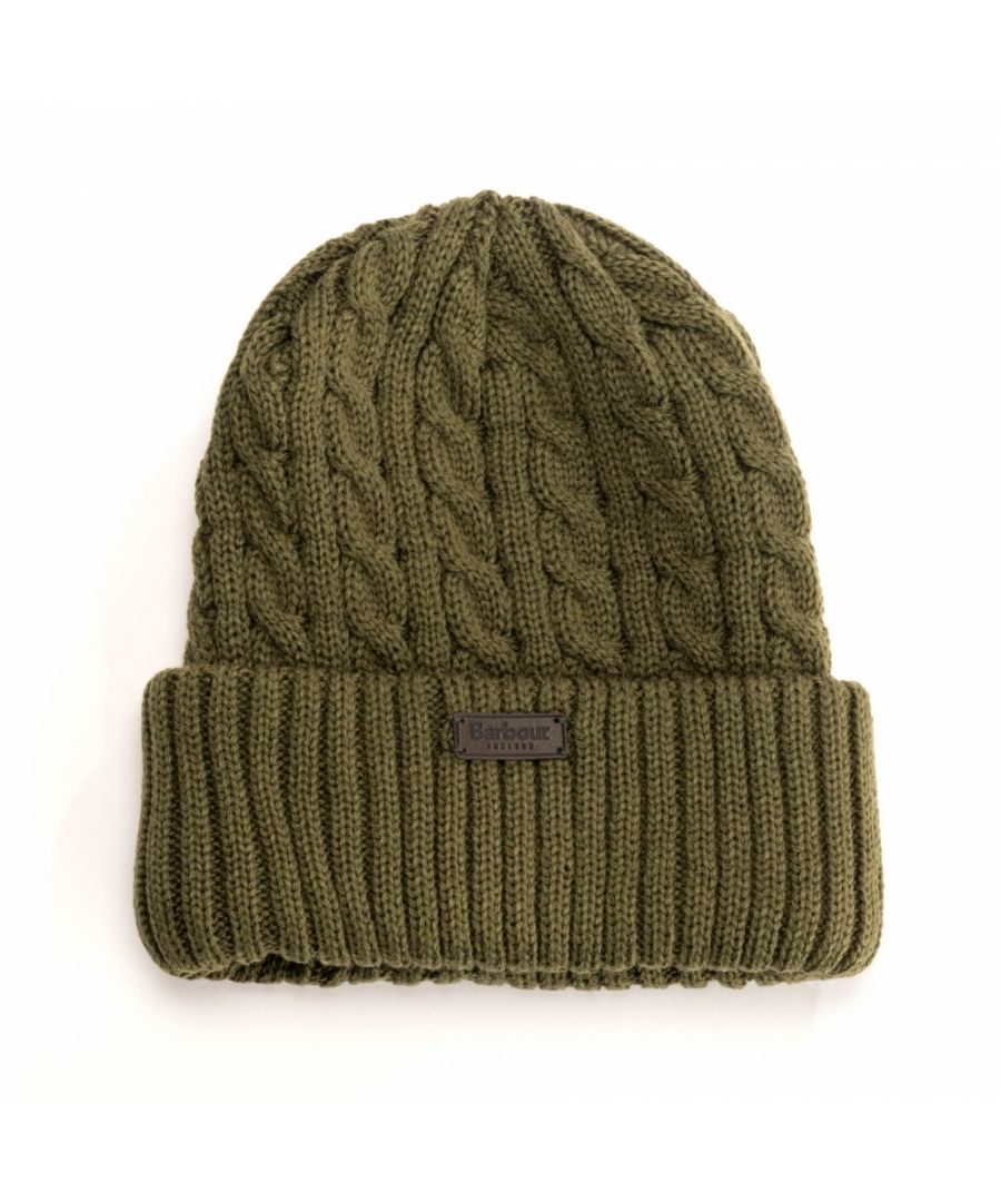 The Barbour Balfron Knit Beanie is constructed using the technical fibre Outlast, which provides warmth while being exceptionally moisture wicking and quick drying. The design pairs a cable knit crown with a turnback ribbed hem trimmed with a leather Barbour patch.\n\n100% acrylic\nEmbossed leather Barbour England patch