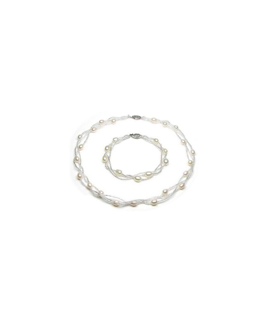 Image for White Freshwater Pearl Twisted Necklace and Bracelet Set and Silver Clasp