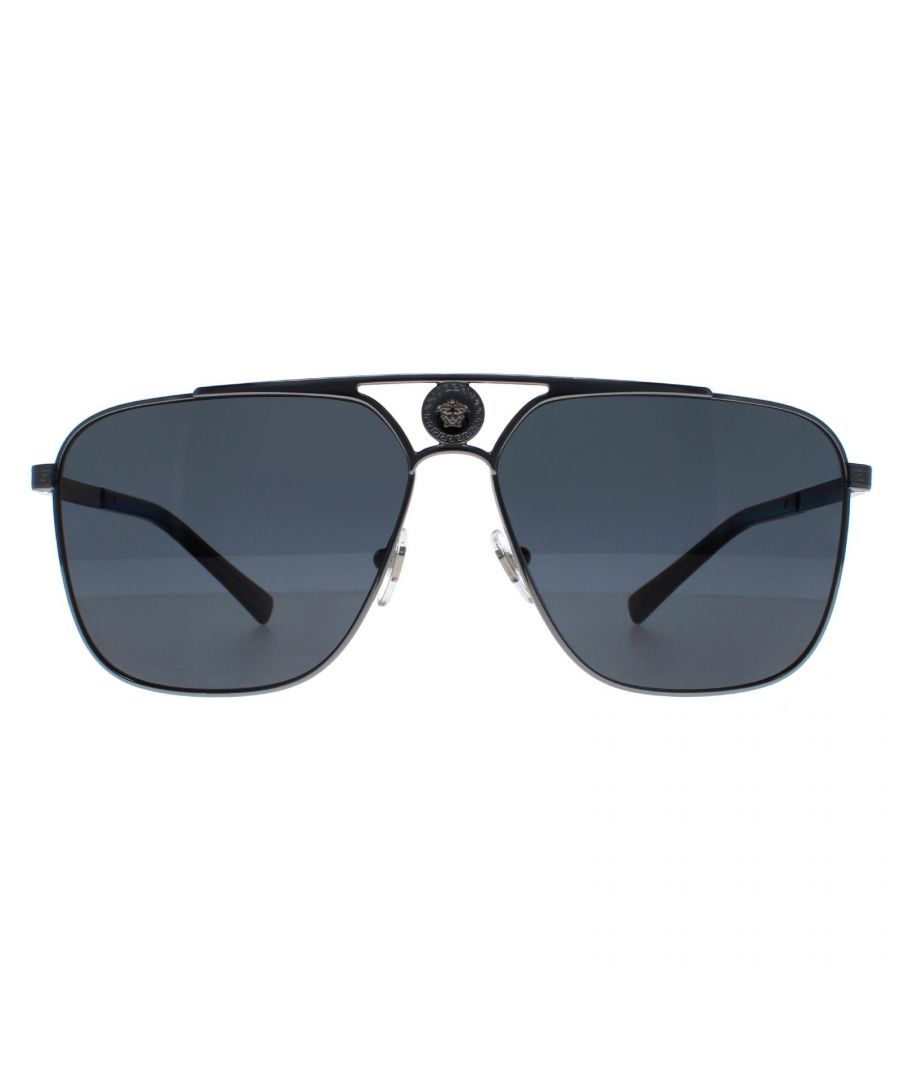 Versace Rectangle Mens Gunmetal Dark Grey Polarized VE2238 - One Size