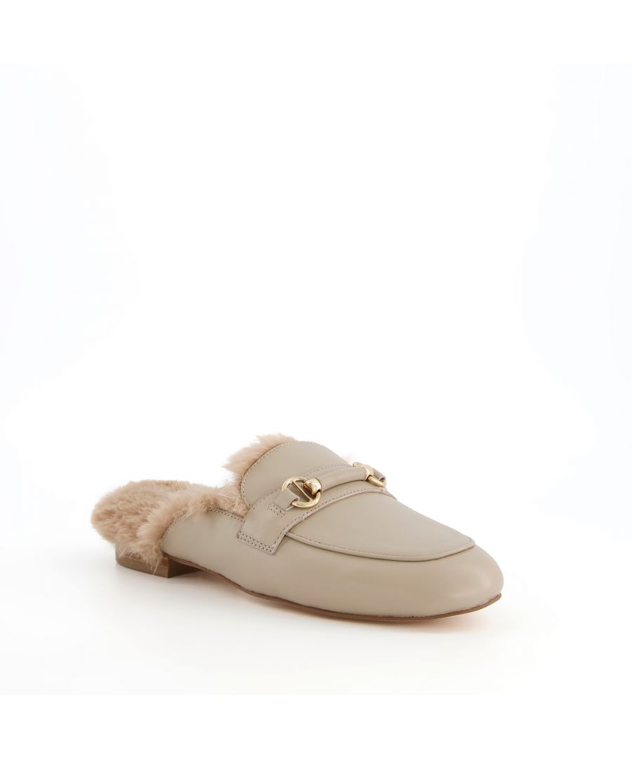 The classic loafer gets a new season update. Reworked in an easy slip-on backless style and lined with faux sheepskin these will help you transition seamlessly through to winter. The timeless polished snaffle trim and almond toe complete the chic des